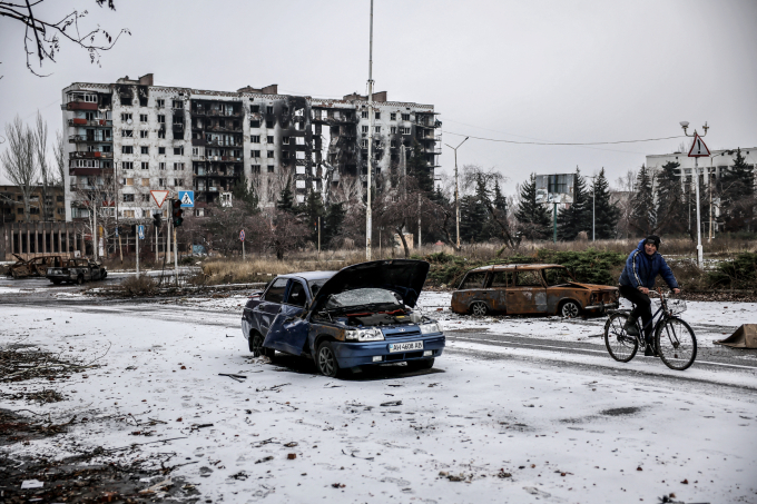 Khung cảnh hoang tàn của khu dân cư ở Kostyantynivka, thuộc vùng Donetsk, Ukraine ngày 17/12. Ảnh: AFP