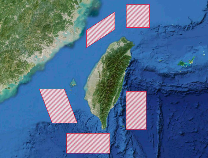 Vị trí 5 khu vực quanh Đài Loan sẽ diễn ra diễn tập bắn đạn thật của quân đội Trung Quốc vào ngày 30/12. Đồ họa: Xinhua