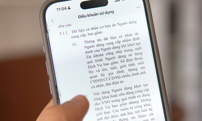 Điều khoản sử dụng của một nền tảng nhắn tin tại Việt Nam, trong đó có nêu thông tin giấy tờ tuỳ thân, tháng 12/2025. Ảnh: Lưu Quý