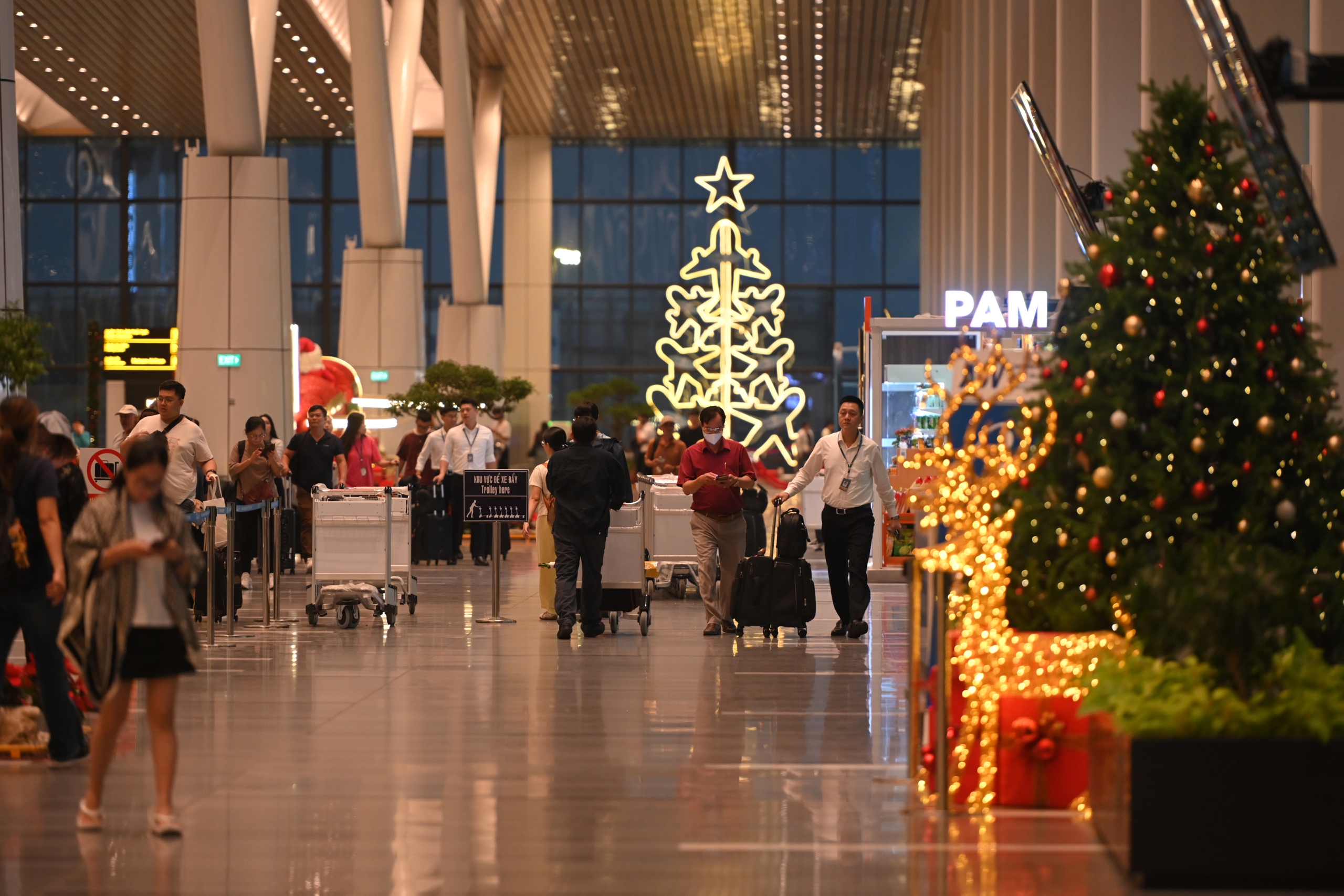 Nhà ga T3 Tân Sơn Nhất 'lên đồ' lung linh đón hàng vạn khách đầu năm mới - Ảnh 2.