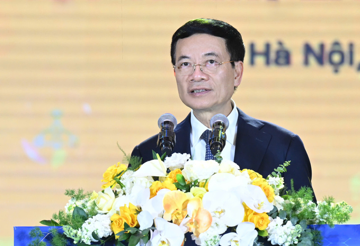 Bộ trưởng Khoa học và Công nghệ Nguyễn Mạnh Hùng tại Diễn đàn Quốc gia phát triển doanh nghiệp Công nghệ Việt Nam. Ảnh: Giang Huy