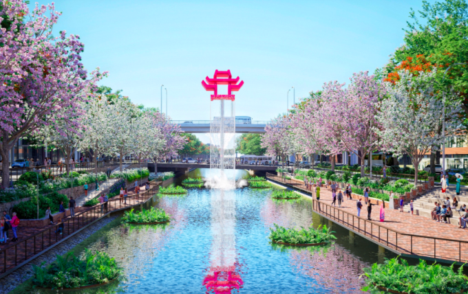 Phối cảnh đoạn sông thuộc phân khu giải trí và thể thao.