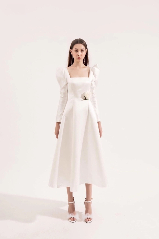 Đầm cổ vuông tay phồng nâng tầm phong thái quý cô - Ảnh 2.