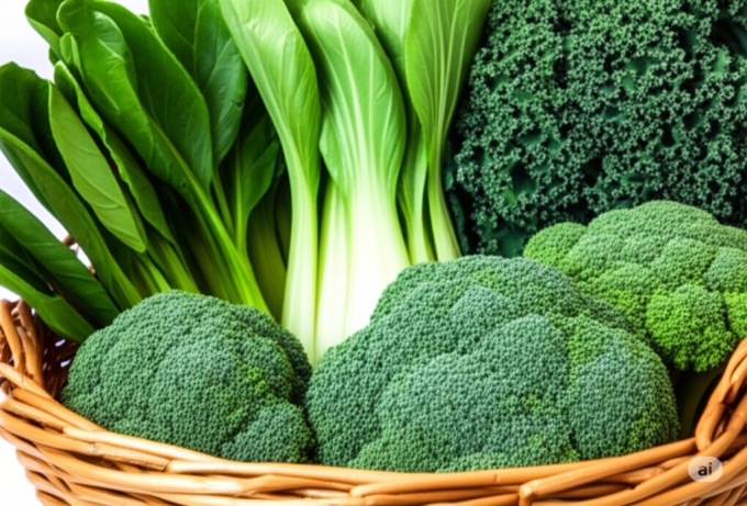 Rau không chứa tinh bột giàu carbs và chất xơ, ít ảnh hưởng đến lượng đường trong máu. Ảnh được tạo bởi AI