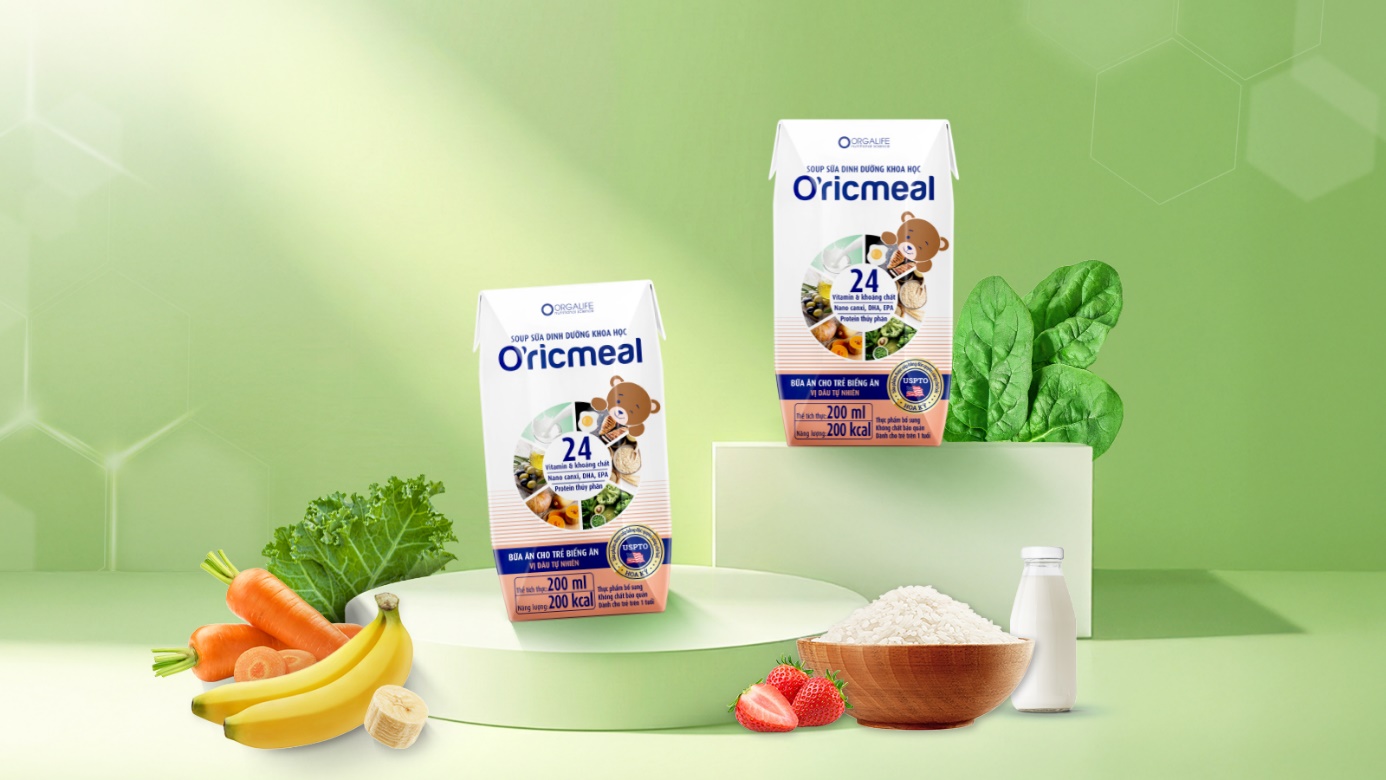 Bí quyết giúp trẻ biếng ăn tăng cân khoẻ mạnh 1 O’ricmeal là thực phẩm bổ sung dinh dưỡng cân đối cho trẻ biếng ăn. Nguồn: Orgalife.