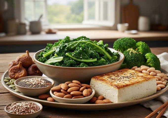 Canxi từ thực vật có lợi cho xương nếu ăn đúng cách. Ảnh được tạo bởi AI