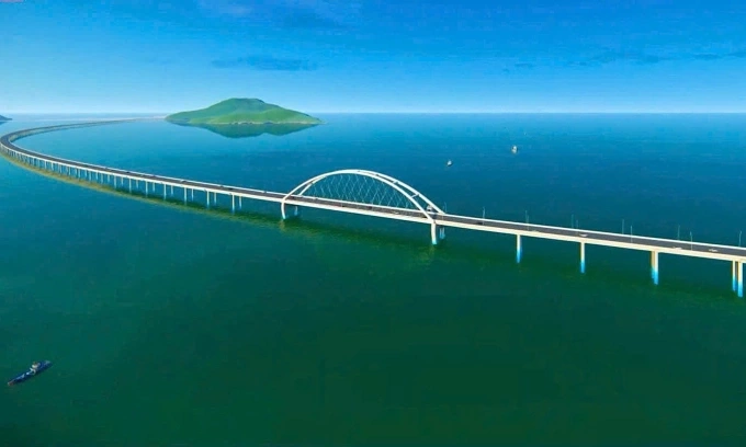 Phối cảnh cầu vượt biển từ đất liền nối đảo Hòn Khoai, kết nối cao tốc Cà Mau - Đất Mũi. Ảnh: Bộ Quốc phòng