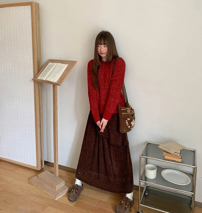 Chân váy dạ, áo len mặc ngoài chân váy dạ  - Ảnh 12.