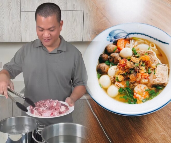 Nhiếp ảnh gia Nguyễn Long vào bếp nấu ăn cho vợ nhân kỷ niệm 1 năm ngày cưới.