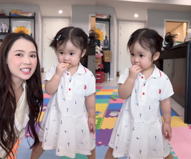 Con gái lai Hàn của Sam ăn uống tiết kiệm, từng biểu cảm hài hước như hoạt hình nay trổ nét xinh hệt mẹ hot girl 1 Sam thích thú sự lém lỉnh của con gái lai Hàn.