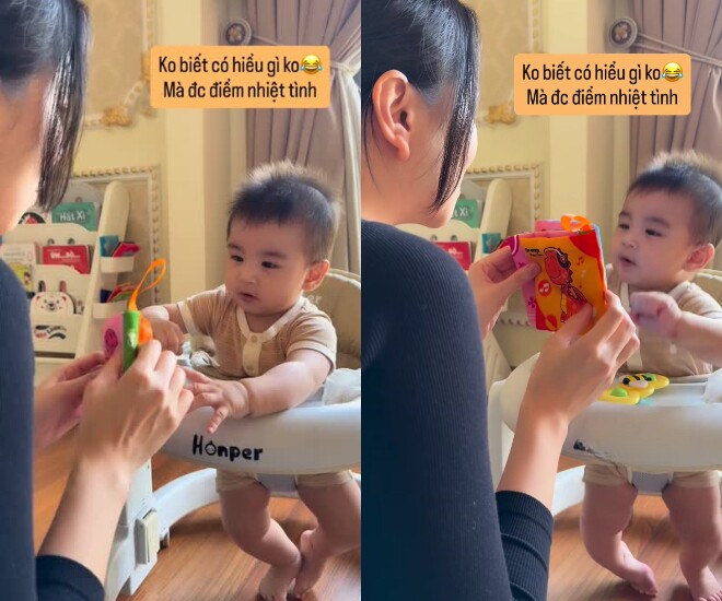 Con trai Mai Ngọc chưa biết nói đã học cả tủ sách.