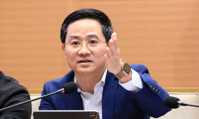 Ông Trần Anh Tuấn Giám đốc Sở Khoa học và Công nghệ Hà Nội tại buổi đối thoại. Ảnh: Hoàng Phong