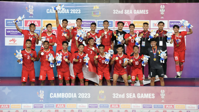 Indonesia giành HC vàng bóng đá nam tại SEA Games 32 ở Campuchia. Ảnh: Nation Thailand
