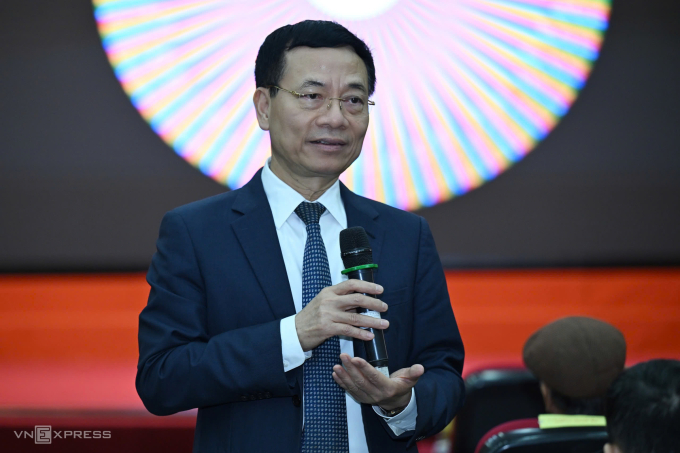 Bộ trưởng Khoa học và Công nghệ Nguyễn Mạnh Hùng tại sự kiện tổng kết của một số đơn vị trong Bộ, ngày 21/12/2025. Ảnh: Giang Huy