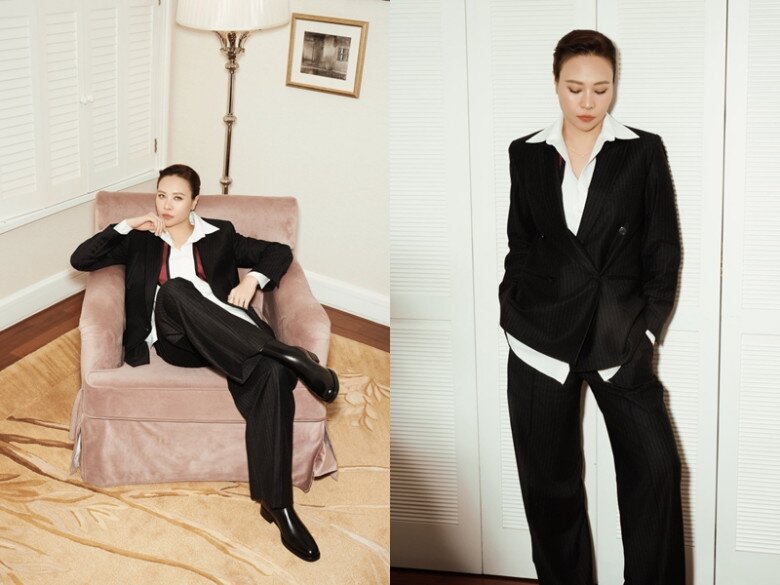 Đàm Thu Trang gây sốt với style nam tính.