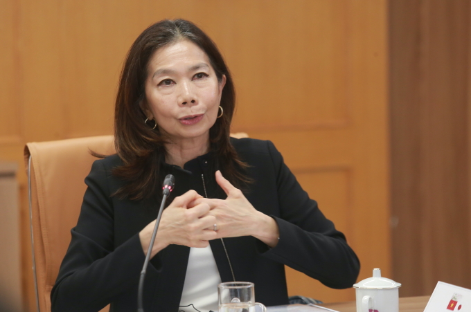 Bà Pauline Tamesis tại buổi công bố khoản hỗ trợ khẩn cấp. Ảnh: Gia Chính