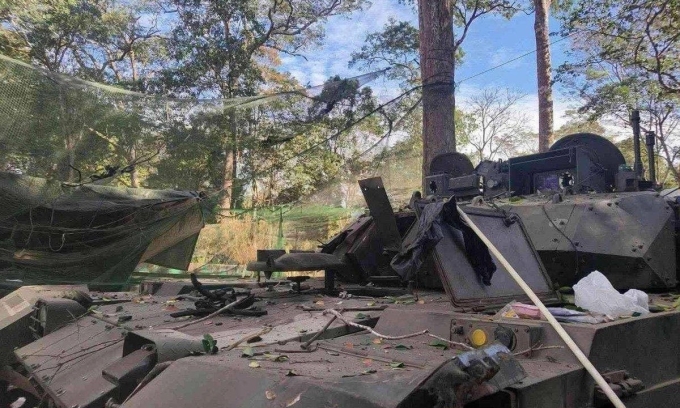 Xe tăng VT-4 Thái Lan toác nòng trong ảnh công bố hôm 12/12. Ảnh: Defence Blog