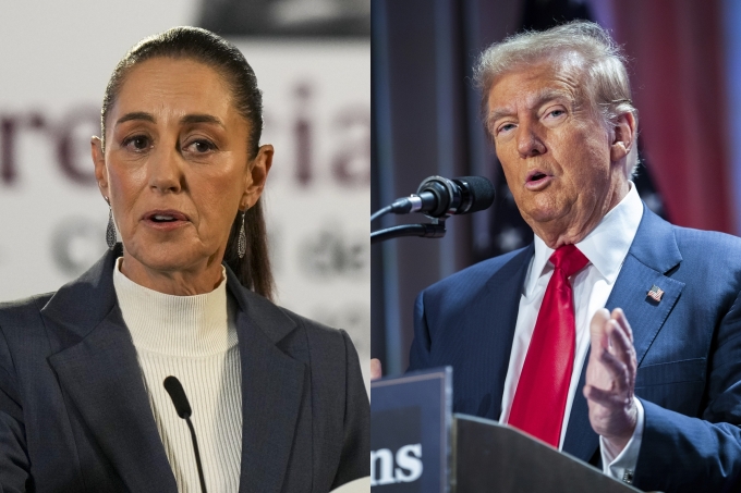 Tổng thống Mexico Claudia Sheinbaum (trái) và Tổng thống Mỹ Donald Trump. Ảnh: AP