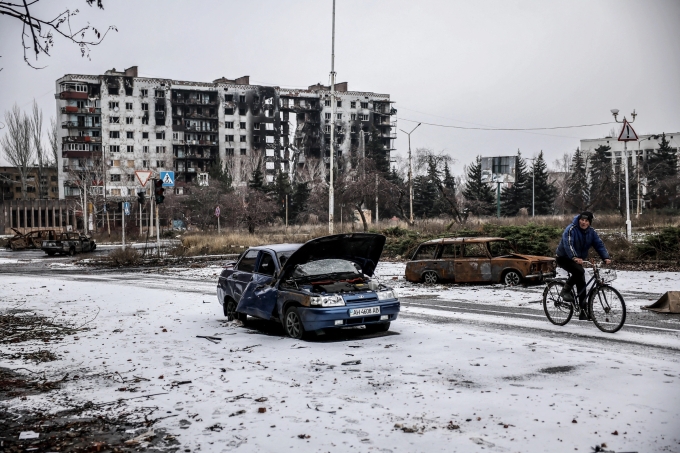 Khung cảnh hoang tàn ở Kostyantynivka, Donbass ngày 17/12. Ảnh: AFP