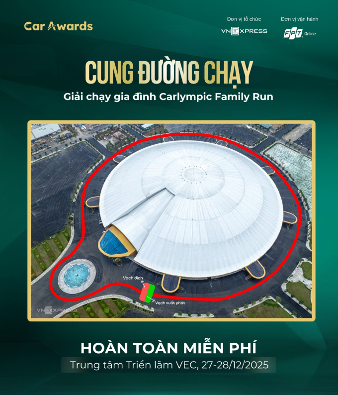Cung đường chạy 1,5 km bao quanh Cung triển lãm Kim Quy (thần rùa) tại Trung tâm triển lãm quốc gia (VEC, Đông Anh).