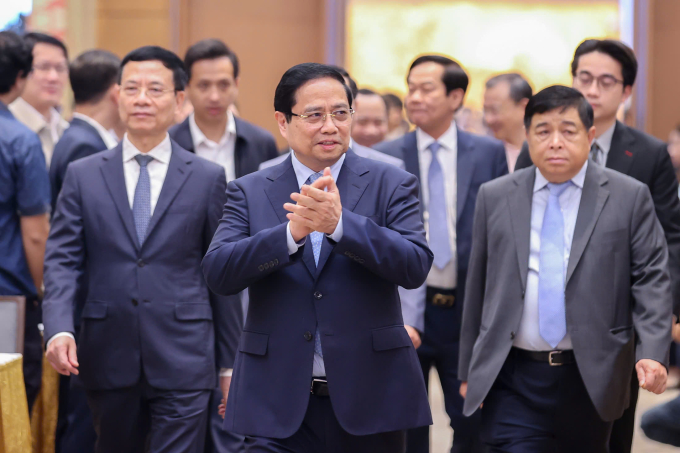 Thủ tướng Phạm Minh Chính, Phó thủ tướng Nguyễn Chí Dũng, Bộ trưởng Khoa học và Công nghệ Nguyễn Mạnh Hùng tham dự Diễn đàn. Ảnh: Nhật Bắc