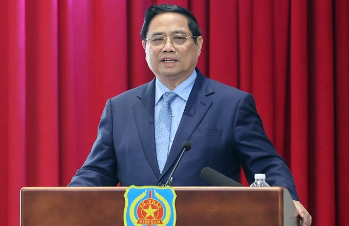 Thủ tướng Phạm Minh Chính phát biểu tại Bộ Tư pháp hôm nay. Ảnh: VGP