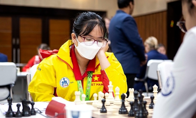 Kiện tướng Quốc tế Nữ, Bạch Ngọc Thùy Dương tại Olympiad cờ vua 2022 tại Chennai, Ấn Độ. Ảnh: FIDE