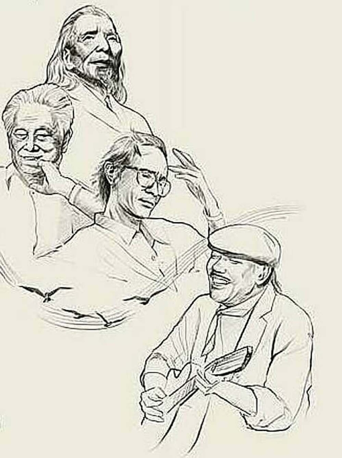 Poster chương trình Về đây bốn cánh chim trời, vinh danh các nhạc sĩ Văn Cao, Phạm Duy, Trịnh Công Sơn, Trần Tiến. Ảnh: Ngọc Việt