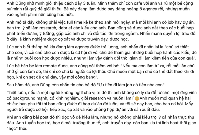 Ồn ào tuyển trợ lý không lương của đạo diễn Quang Dũng: Chuyên gia trong nghề lên tiếng bênh vực- Ảnh 1.