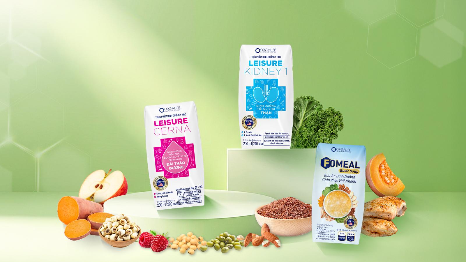 Ra mắt dung tích 200ml cho 3 dòng sản phẩm Leisure Cerna, Leisure Kidney 1 và Fomeal basic soup. Nguồn: Orgalife.