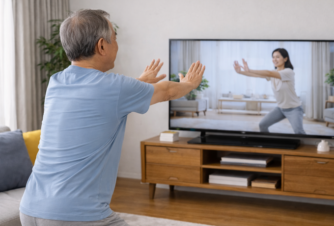 Các bài tập dưỡng sinh nhẹ nhàng trong nhà giúp phổi khỏe hơn. Ảnh được tạo bởi AI