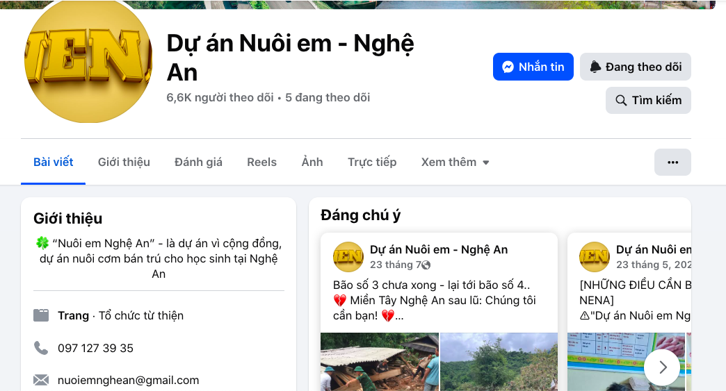 Người phụ trách dự án Nuôi em Nghệ An 