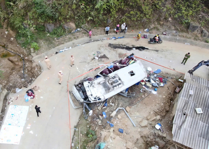 Vị trí chiếc xe gặp nạn. Ảnh: Lào Cai