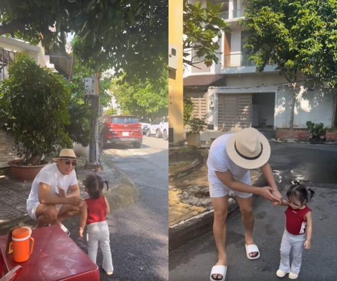 Sao Việt 24h: Châu Khải Phong dẫn "bạn gái nhỏ" đi chơi ngày mưa đầy lãng mạn khi không có Thanh Trúc bên cạnh 1 Châu Khải Phong nắm tay con gái đi dạo, nhóc tì là bản sao của bố.