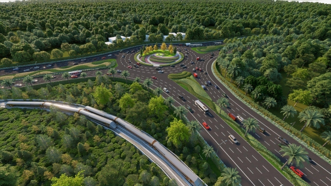 Phối cảnh những hàng me tây dọc đại lộ tạo cảnh quan hiện đại, thân thiện môi trường.