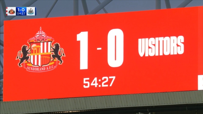 Bảng điện tử hiển thị tỷ số trận đấu giữa Sunderland với Newcastle trên sân Ánh sáng ngày 14/12.  Ảnh chụp màn hình