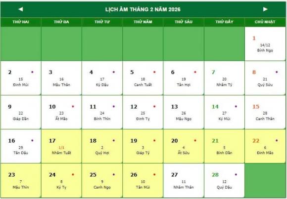 tết 2026 0 Tết Âm lịch năm 2026, Tết Nguyên Đán