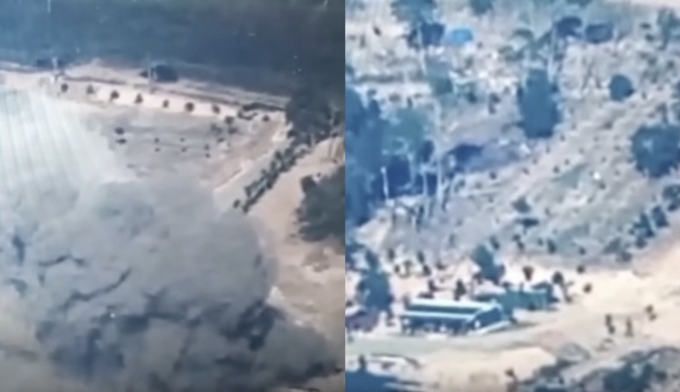 Hình ảnh Thái Lan không kích sở chỉ huy của lực lượng Campuchia tại khu vực Ban Sam Lang, được công bố ngày 17/12. Ảnh: Khaosod