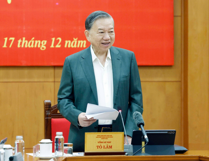 Tổng Bí thư Tô Lâm phát biểu sáng 17/12. Ảnh: TTXVN