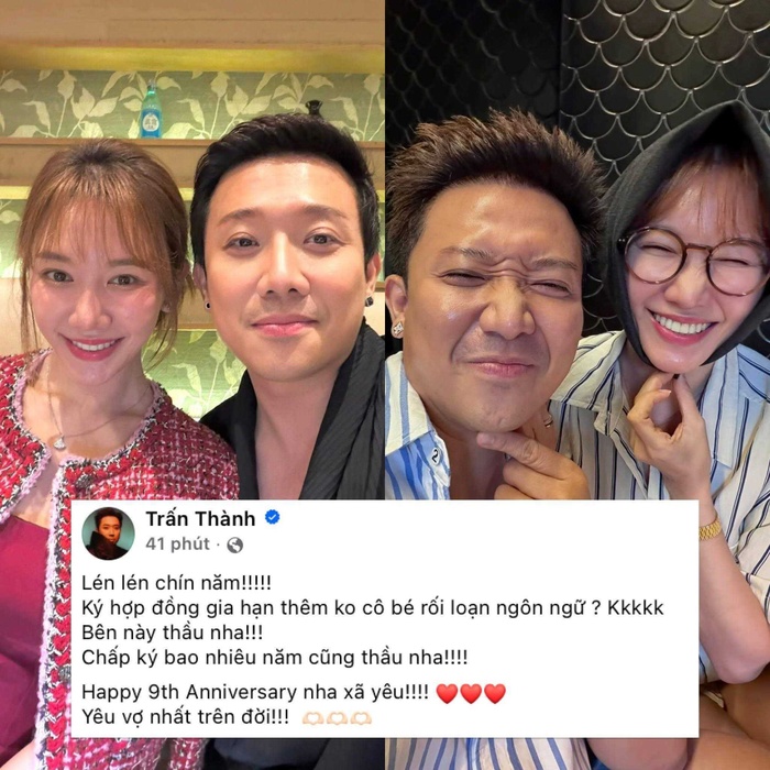 Trấn Thành rủ Hari Won ký “hợp đồng gia hạn”, kỷ niệm 9 năm hôn nhân vẫn ngọt ngào