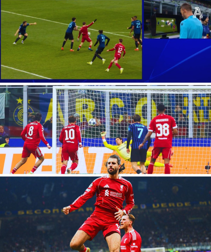 Tình huống Alessandro Bastoni kéo áo Florian Wirtz trong vòng cấm, giúp Dominik Szoboszlai ghi bàn phạt đền trong trận Inter thua Liverpool 0-1 ở lượt sáu Champions League ngày 9/12. Ảnh: The Athletic