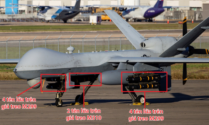 UAV MQ-9 của Mỹ mang 10 tên lửa chống tăng AGM-114 tại sân bay Rafael Hernandez, Puerto Rico ngày 26/12. Ảnh: Reuters