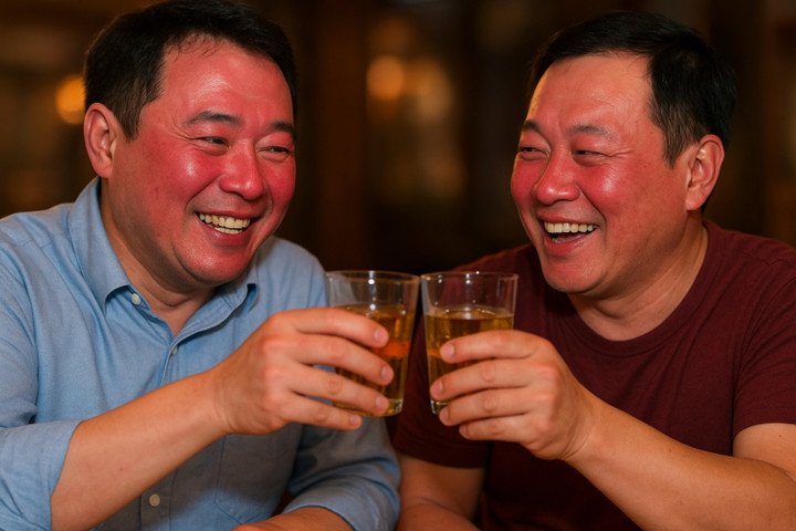 Vì sao có người đỏ mặt, người tái nhợt sau uống rượu? 1 Hiện tượng đỏ bừng hoặc tái nhợt sau khi uống rượu khiến không ít người lo lắng.