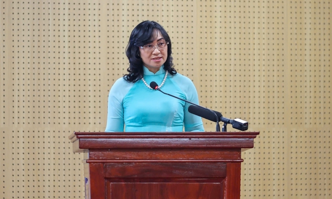 Thứ trưởng Công Thương Phan Thị Thắng trình bày báo cáo tại Hội nghị, ngày 19/12. Ảnh: VGP