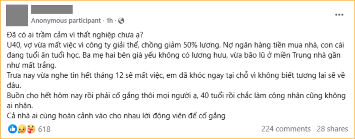 U40 bật khóc trong bất lực: Vợ mất việc, chồng bị giảm nửa lương- Ảnh 1.