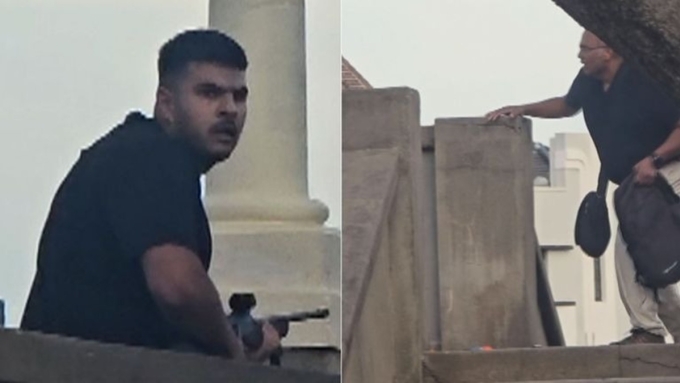 Hình ảnh 2 nghi phạm xả súng tại bãi biển Bondi, Sydney, Australia, hôm 14/12 được camera ghi lại. Ảnh: Sky News