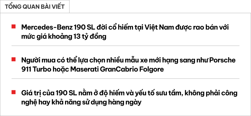 Hàng hiếm Mercedes-Benz 190 SL giá 13 tỷ đồng lên sàn: ‘Món đồ chơi’ cùng gu với ông Đặng Lê Nguyên Vũ, cả Việt Nam chỉ có vài chiếc- Ảnh 1.