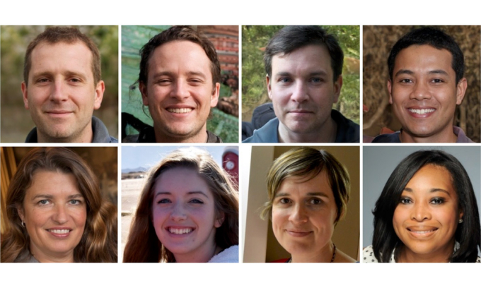 AI hiện có thể tạo ra những hình ảnh khuôn mặt cực thực (hàng trên), khó phân biệt với ảnh chụp khuôn mặt thật (hàng dưới). Ảnh: Royal Society Open Science