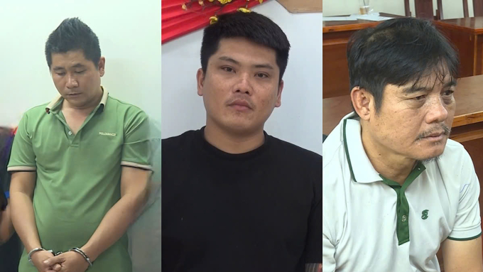 Từ trái sang: Lê Văn Thành, Huỳnh Cao Cường, Lê Thanh Hải tại cơ quan điều tra. Ảnh: Công an TP HCM