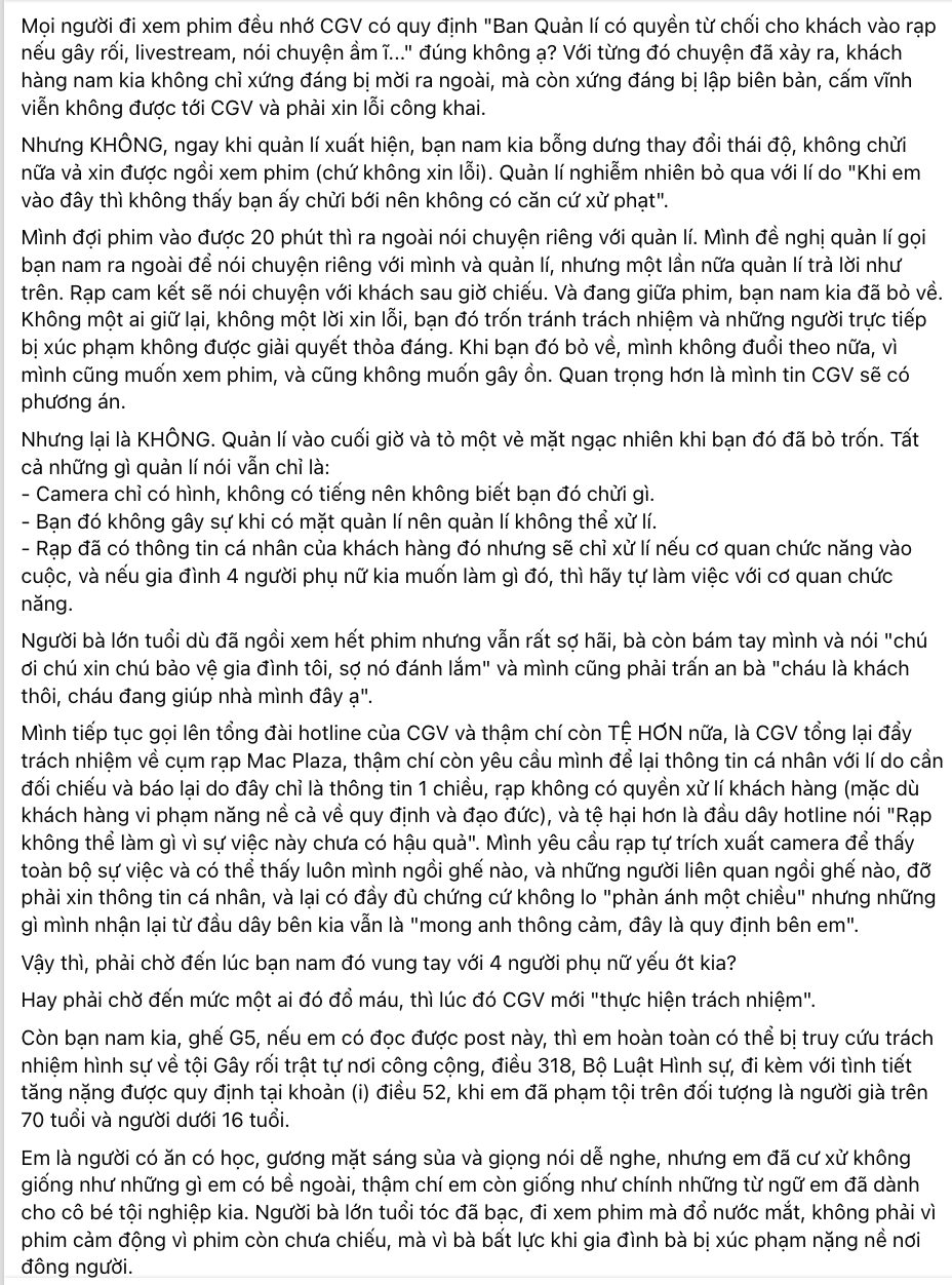 Khán giả phản ánh bị xúc phạm, đe doạ trong rạp phim ở Hà Nội: 